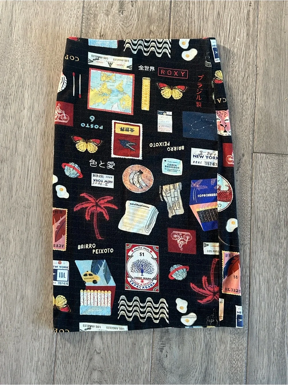 Vintage‎ Farm Rio from Brazil Black Travel-Print Pencil Skirt with